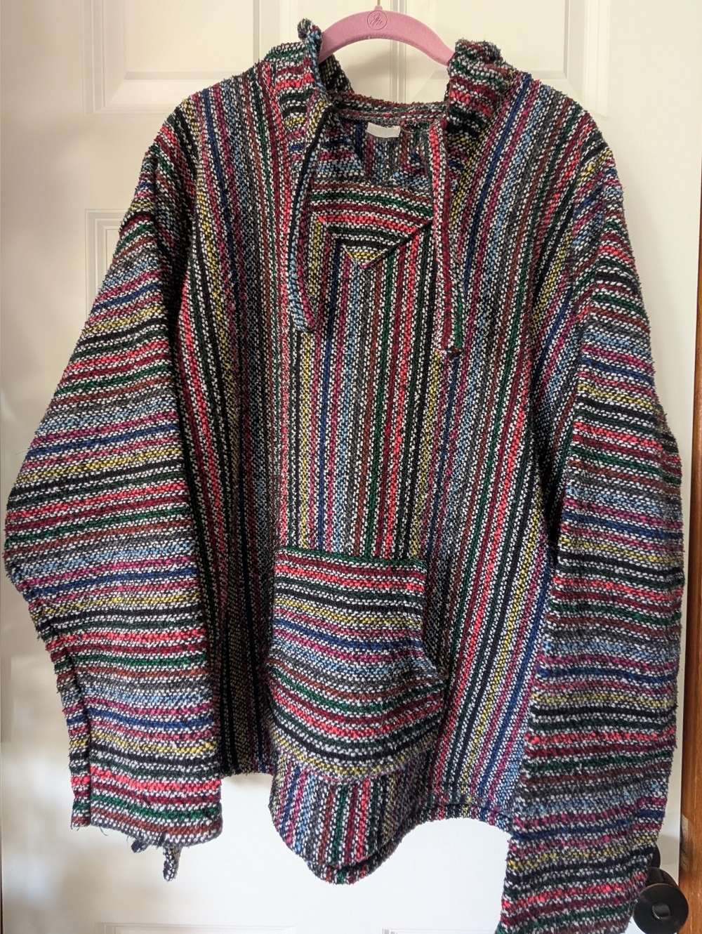 Artesantas San Miguel Large vintage woven poncho style Hoodie unisex Striped